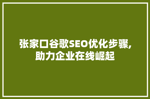 张家口谷歌SEO优化步骤,助力企业在线崛起
