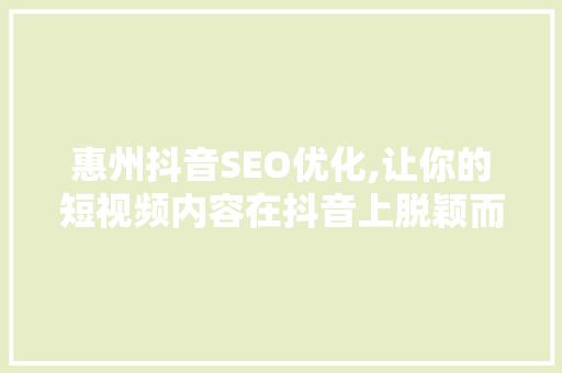 惠州抖音SEO优化,让你的短视频内容在抖音上脱颖而出