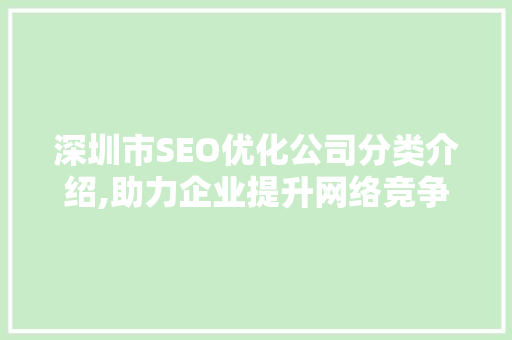 深圳市SEO优化公司分类介绍,助力企业提升网络竞争力