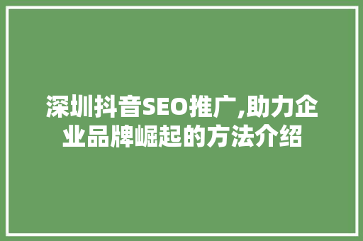 深圳抖音SEO推广,助力企业品牌崛起的方法介绍