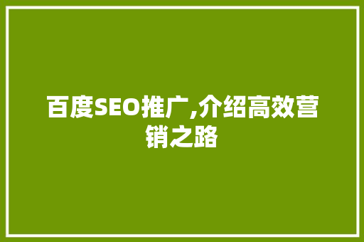 百度SEO推广,介绍高效营销之路  第1张