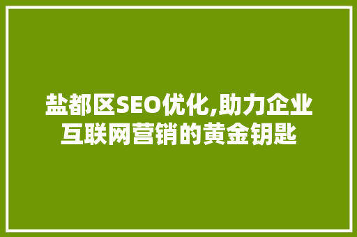 盐都区SEO优化,助力企业互联网营销的黄金钥匙