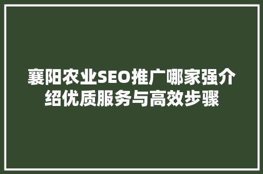 襄阳农业SEO推广哪家强介绍优质服务与高效步骤