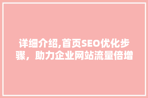 详细介绍,首页SEO优化步骤，助力企业网站流量倍增