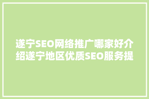 遂宁SEO网络推广哪家好介绍遂宁地区优质SEO服务提供商