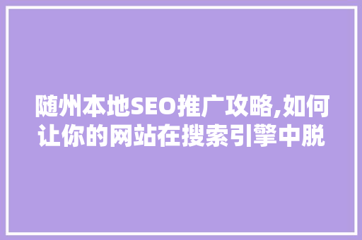 随州本地SEO推广攻略,如何让你的网站在搜索引擎中脱颖而出