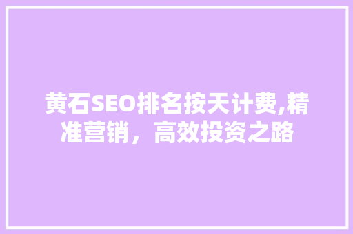 黄石SEO排名按天计费,精准营销，高效投资之路