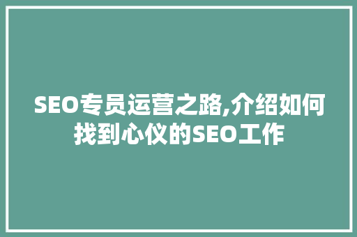 SEO专员运营之路,介绍如何找到心仪的SEO工作