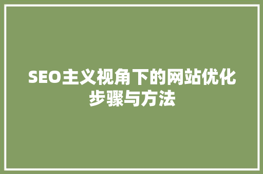 SEO主义视角下的网站优化步骤与方法