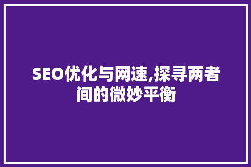 SEO优化与网速,探寻两者间的微妙平衡