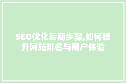 SEO优化后期步骤,如何提升网站排名与用户体验