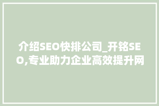 介绍SEO快排公司_开铭SEO,专业助力企业高效提升网站排名