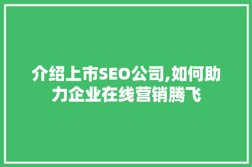 介绍上市SEO公司,如何助力企业在线营销腾飞