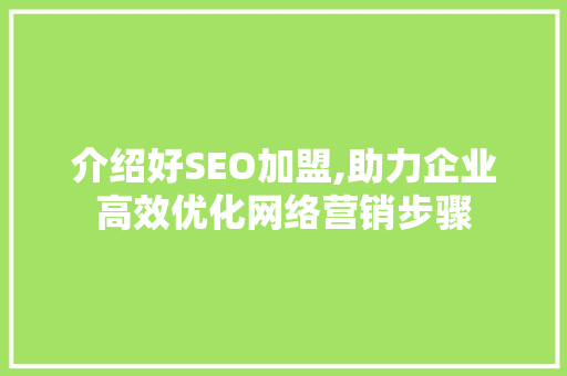 介绍好SEO加盟,助力企业高效优化网络营销步骤