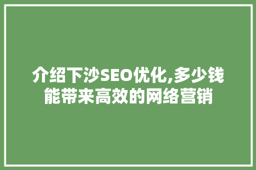介绍下沙SEO优化,多少钱能带来高效的网络营销