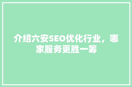 介绍六安SEO优化行业，哪家服务更胜一筹
