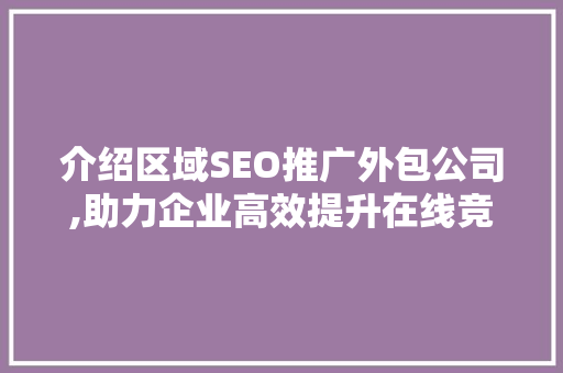 介绍区域SEO推广外包公司,助力企业高效提升在线竞争力