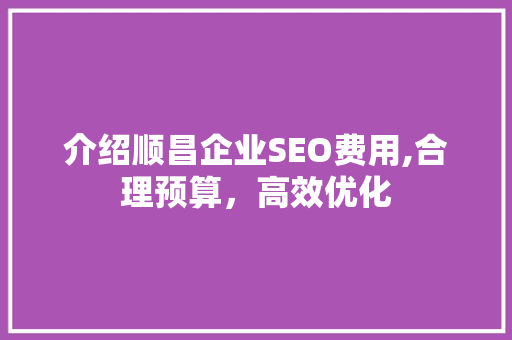 介绍顺昌企业SEO费用,合理预算，高效优化