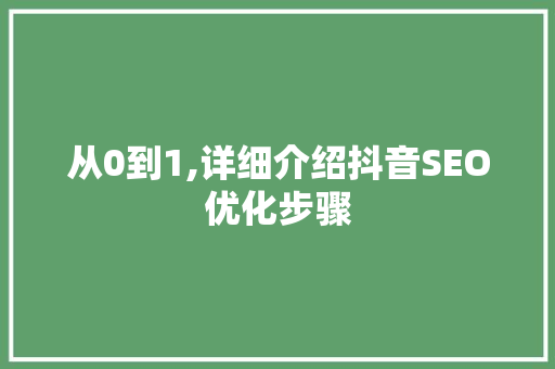 从0到1,详细介绍抖音SEO优化步骤