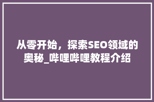 从零开始，探索SEO领域的奥秘_哔哩哔哩教程介绍
