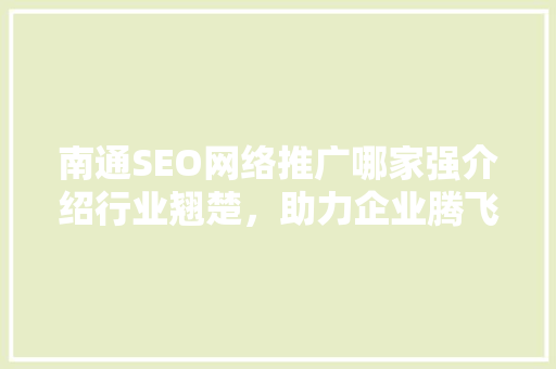 南通SEO网络推广哪家强介绍行业翘楚，助力企业腾飞  第1张