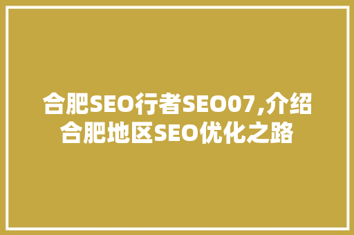 合肥SEO行者SEO07,介绍合肥地区SEO优化之路
