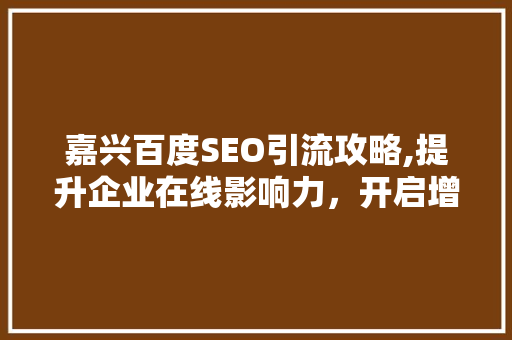 嘉兴百度SEO引流攻略,提升企业在线影响力，开启增长新篇章
