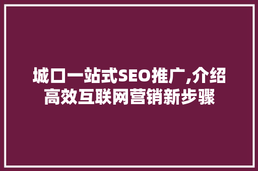 城口一站式SEO推广,介绍高效互联网营销新步骤
