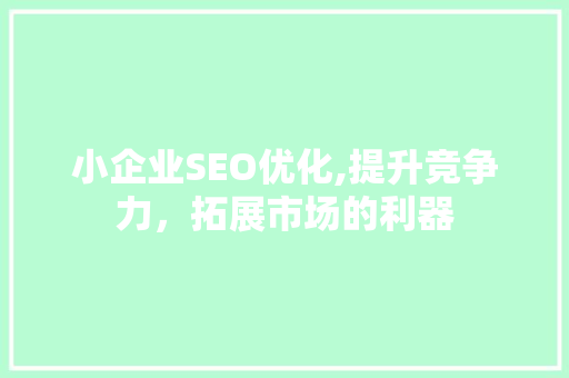 小企业SEO优化,提升竞争力，拓展市场的利器
