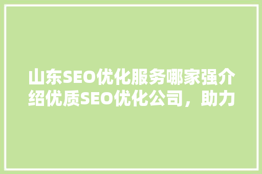 山东SEO优化服务哪家强介绍优质SEO优化公司，助力企业网站腾飞  第1张