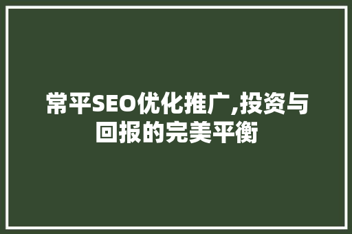 常平SEO优化推广,投资与回报的完美平衡