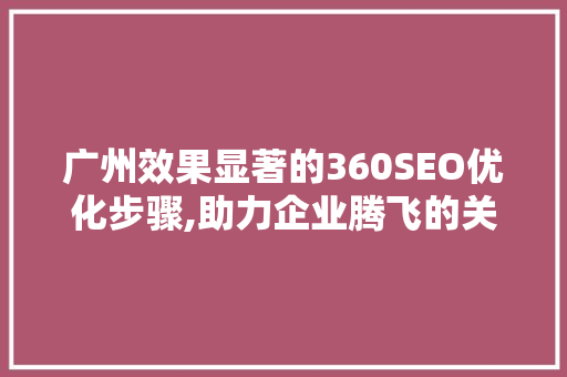 广州效果显著的360SEO优化步骤,助力企业腾飞的关键