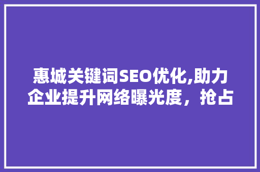 惠城关键词SEO优化,助力企业提升网络曝光度，抢占市场先机