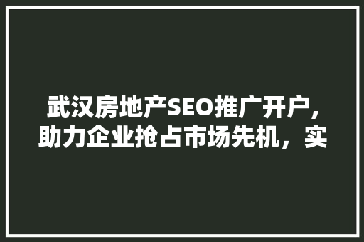 武汉房地产SEO推广开户,助力企业抢占市场先机，实现品牌价值最大化