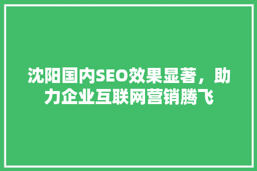 沈阳国内SEO效果显著，助力企业互联网营销腾飞