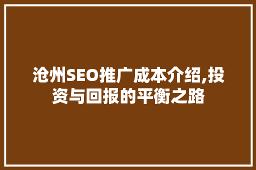 沧州SEO推广成本介绍,投资与回报的平衡之路