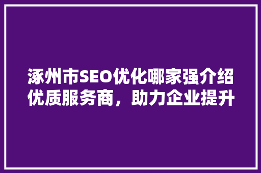 涿州市SEO优化哪家强介绍优质服务商，助力企业提升网络竞争力  第1张