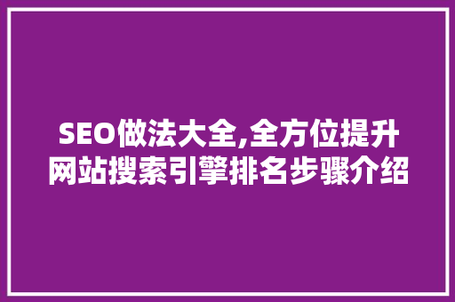 SEO做法大全,全方位提升网站搜索引擎排名步骤介绍