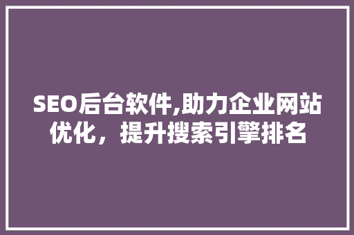 SEO后台软件,助力企业网站优化，提升搜索引擎排名