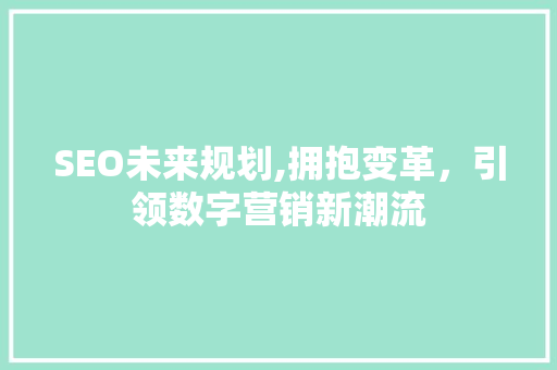 SEO未来规划,拥抱变革，引领数字营销新潮流