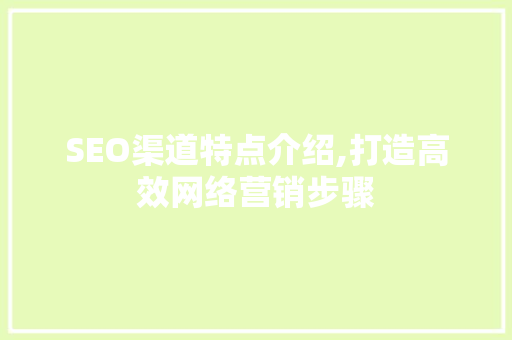 SEO渠道特点介绍,打造高效网络营销步骤