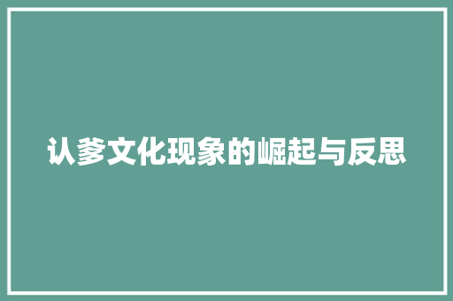 认爹文化现象的崛起与反思