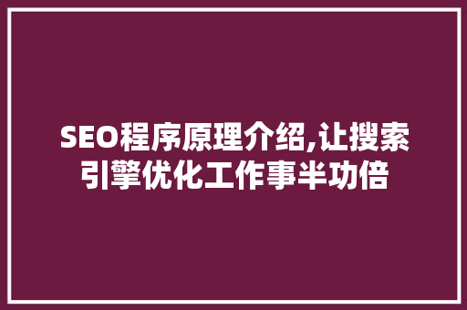 SEO程序原理介绍,让搜索引擎优化工作事半功倍