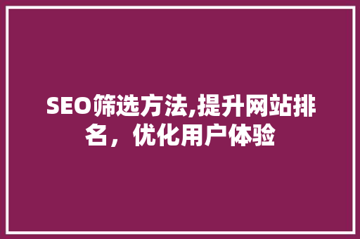 SEO筛选方法,提升网站排名，优化用户体验