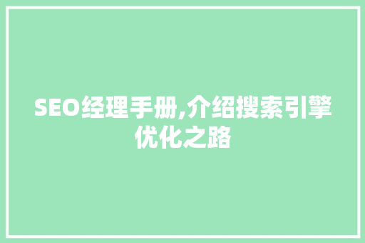 SEO经理手册,介绍搜索引擎优化之路