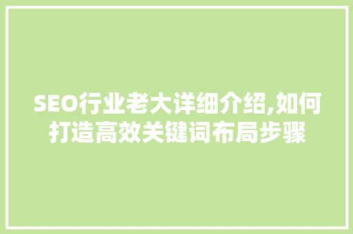 SEO行业老大详细介绍,如何打造高效关键词布局步骤