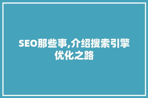 SEO那些事,介绍搜索引擎优化之路