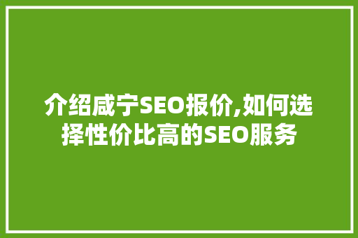 介绍咸宁SEO报价,如何选择性价比高的SEO服务