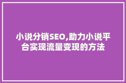 小说分销SEO,助力小说平台实现流量变现的方法