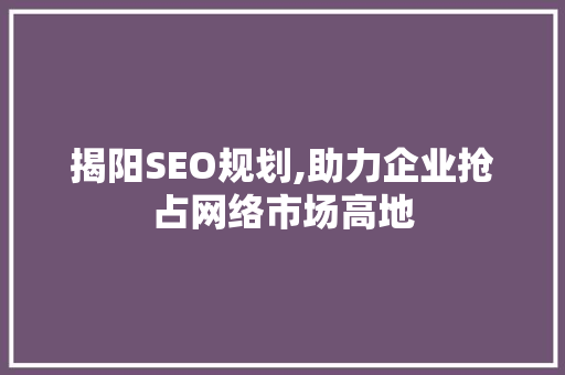 揭阳SEO规划,助力企业抢占网络市场高地